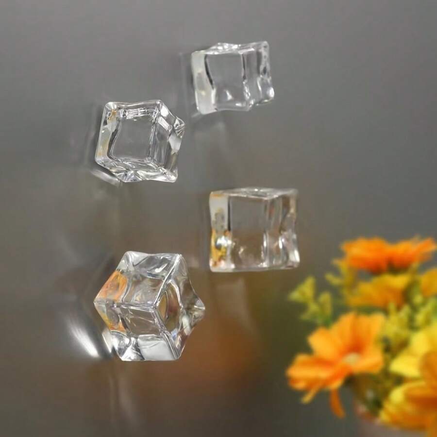 4pcs/8pcs/12pcs Realistic Transparent Ice Cube Fridge Magnets, Creative Refrigerator Magnets, Suitable For Kitchen Office Whiteboard Storage Cabinet And Dishwasher, Kitchen Decor, Home Decor, Holiday Gift For Friends, Party Favors - Multicolor - View 1