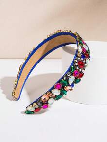 1 pieza Diadema de banda ancha estilo palacio vintage decorada con piedras preciosas multicolor, nuevo estilo de verano para mujer, accesorio de cabello elegante adecuado para reuniones, bailes y fiestas de mujeres, accesorio de ropa brillante (el color y la posición de las piedras preciosas de strass no son fijos, son aleatorios) - Color FG301 - Ver 3