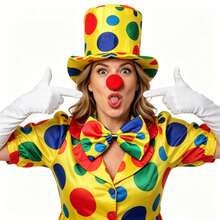 4pcs Clown Costume Set (Includes Polka Dot Hat, Nose, Gloves And Bow Tie) - Adult Circus Performance Full Outfit, Halloween, Christmas And Party Costume (Unisex), Ball Party Cosplay Clown Set - Multicolor - View 5