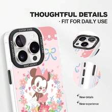 1pc TPU+PET Material Transparent Gradient Laser Phone Case Disney Minnie Cartoon Cute, Spring Floral Soft Girly Style Women's Universal Protective Shell Compatible With IPhone 18 Pro/18 Pro Max/17/17 Pro/17 Pro Max/17/16/15/14/13 Series - Gradient Colors - View 4