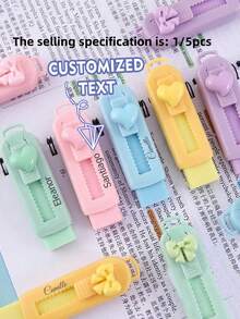 1/5pcs Customized Creative Cute Cartoon Girl Heart-Shaped Slide Eraser, Personalized Clean Erasing Without Crumbs, Suitable For New Semester School Supplies, Customized Anti-Loss Eraser, School Correction Supplies - Multicolor - View 1