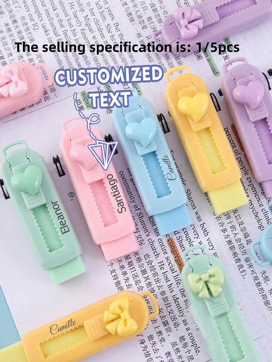1/5pcs Customized Creative Cute Cartoon Girl Heart-Shaped Slide Eraser, Personalized Clean Erasing Without Crumbs, Suitable For New Semester School Supplies, Customized Anti-Loss Eraser, School Correction Supplies - Multicolor - View 1