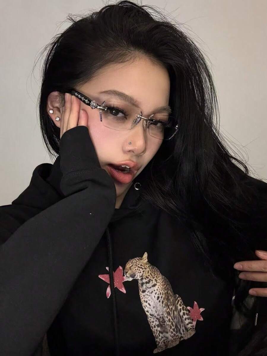 1 對中性時尚個性化嘻哈酷辣水鑽無框眼鏡 - 彩色 - 查看 1