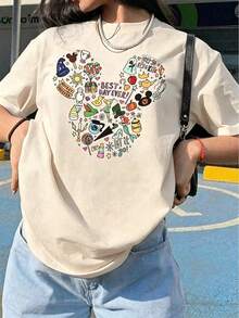Unisex Casual Cotton Short-Sleeved Round Neck T-Shirt With "Best Day Forever" Print, Regular Fit, Men's Sizes Suitable For The Whole Family. - 杏色 - 查看 1