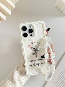 Twist Wave Edge Minimalist Premium TPU Floral Letter Painted Shockproof Phone Case Protective Cover With Beaded Bracelet Accessory Compatible With IPhone 17pro/17Air/17/17promax 16/11/16pro/16plus/16promax/16e/15Promax/13/14/12/XS/XR/7G/8PXR/7/8 Painted For IPhone 15Promax Apple 13 Phone Case 14 Apple 11 Soft Shell P12 Shockproof X Twist Wave Edge 12/14 Painted TPU Shockproof Soft Shell Phone Case - Multicolor - View 2
