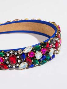 1 pieza Diadema de banda ancha estilo palacio vintage decorada con piedras preciosas multicolor, nuevo estilo de verano para mujer, accesorio de cabello elegante adecuado para reuniones, bailes y fiestas de mujeres, accesorio de ropa brillante (el color y la posición de las piedras preciosas de strass no son fijos, son aleatorios) - Color FG301 - Ver 2