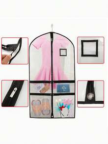 2/5 pezzi Borse trasparenti per costumi da ballo con 4 tasche, adatte per ballerini; Borsa per costumi da ballo da 40 pollici per bambini, adatta per viaggi e competizioni di danza; Può appendere e conservare abiti, uniformi e altri indumenti; Borsa nera anti-polvere, materiale in poliestere; 1 pezzo Borsa anti-polvere | Copertura anti-polvere extra grande e spessa; Borsa per conservare abiti da ballo per ragazze - nero - Visualizzare 4