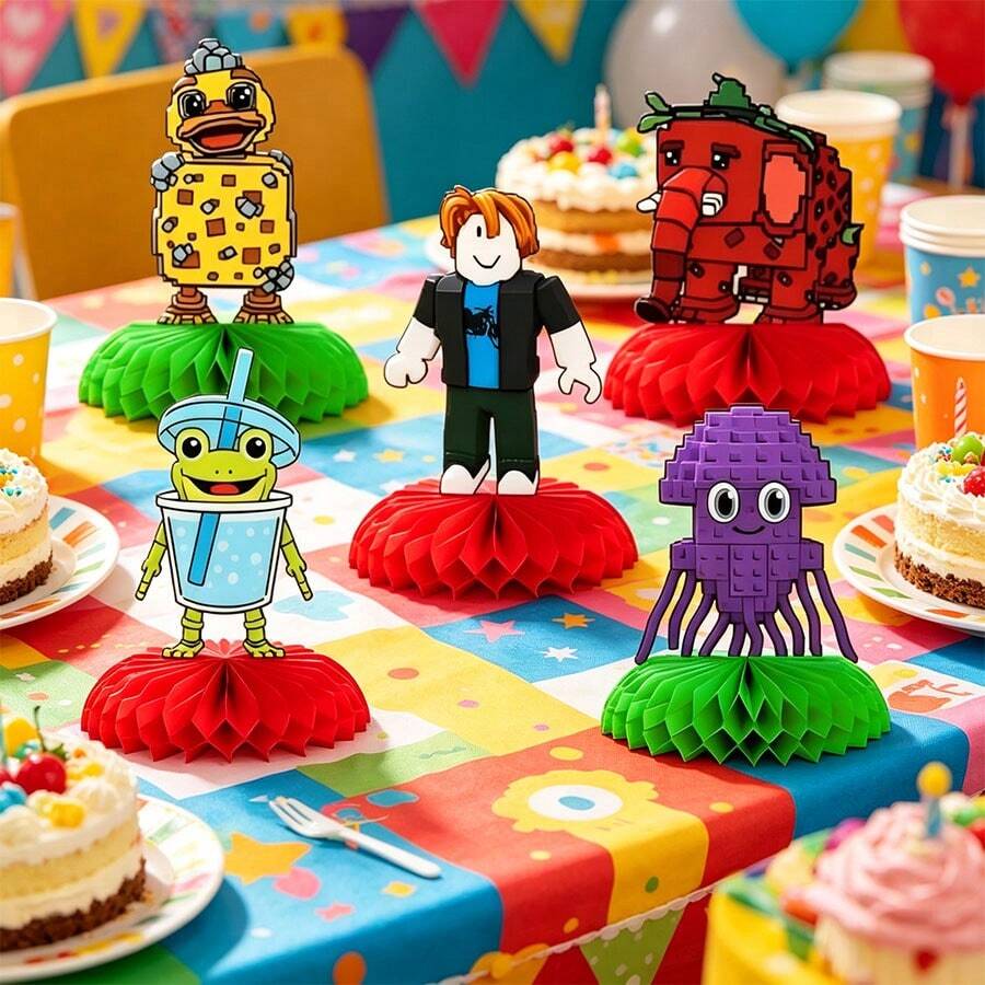 Roblox Steal A Brainrot 蜂巢 5入 紙製遊戲主題蜂巢裝飾,主題裝飾用品 遊戲生日房間裝飾 桌飾 房間裝飾 桌上中心裝飾 - Steal a Brainrot 蜂窩 - 查看 1