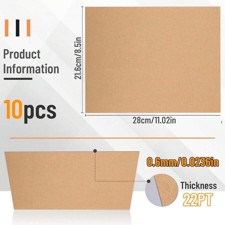 JNENERY 10 Chipboard Sheets 8.5 X 11", 22PT Book Board For Bookbinding, Cardboard For Crafts, Thick Chipboard And Sturdy Kraft Board Thin Cardboard Sheets For DIY Projects, Packaging (Kraft) - ColorA - View 1