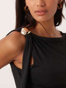 Asymmetrical Strappy Top, American Retro Style - Black - View 4