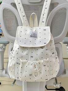 1pc Girls Bowknot Polka Dot Print Nylon Drawstring Closure Fashion Backpack Student School Bag Suitable For All Seasons Daily Use Without Pendant - A - View 11