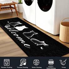 1 buah Keset Pintu Motif Kucing Hitam Selamat Datang dengan Permukaan Kasmir Imitasi dan Sol TPR, Keset Kamar Mandi, Keset Dapur, Keset Ruang Cuci, Dekorasi Suasana Liburan, Dekorasi Rumah, Dekorasi Pesta, Dekorasi Pernikahan, Dekorasi Ruang Makan & Dapur - MultiWarna - View 6