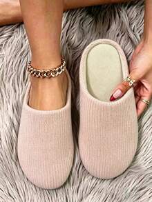 1 Pair Comfortable Plush Bow Decor Home Slippers - Nude Pink - View 3