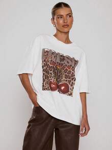 [Free 3-Day Delivery]Camiseta De Mujer Con Estampado De Leopardo Y Cereza - Style1 - View 1