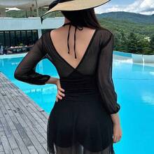 LunaCass8  Traje de baño de una pieza de manga larga de unicolor y de moda para vacaciones de verano - Blanco - Ver 3