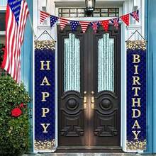 Blue & Silver Happy Birthday Door Banner Decoration For Men, Happy Birthday Banner Porch Sign Party Supplies, 16th 18th 21st 30th 40th 50th 60th Birthday Decor Outdoor Indoor - Blue and Gold - View 4
