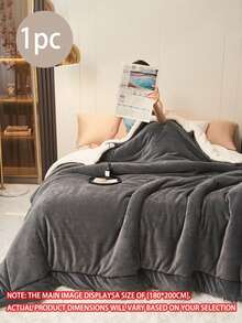 Modern Style Milk Plush Double-Layer Plush Blanket, All-Season Multi-Functional Bed Cover, Machine Washable, Polyester, 180-200g/㎡, Nude Color, Knitted Fabric, No Print, Suitable For Home And Outdoor Use - Dark Grey - View 4