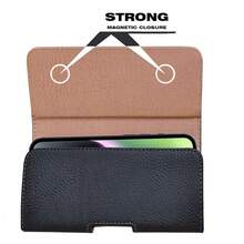 Black Litchi Textured Horizontal Flip Cover Belt Waist Phone Pouch Waist Bag For Men - Black - View 4