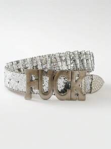 1 pieza Cinturón de cuero de unicolor para hombres con hebilla, letra y diamantes de imitación, estilo hip hop punk callejero - Hebilla con letra - Ver 24