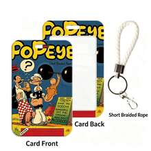 MINISO Popeye 可愛動漫直立式滑動卡套，附頸掛繩或短編織繩鑰匙圈，開學季學生證/巴士卡保護套，復古卡通角色禮物 - 樣式 1 - 查看 8