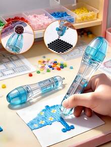 1/2pcs Transparent Automatic Bead Stringing Pen, Effortless Press-Type DIY Tool For Perler Beads, Handmade Craft Accessory, Birthday Party Back To School Gift, Blue/Pink Optional - Mixed - View 2