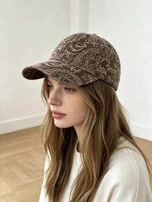 Gorra de béisbol vintage con patrón de anacardo desgastado, gorra de estilo callejero versátil con parte superior suave y visera, y sombrero de sol único - A - Ver 5