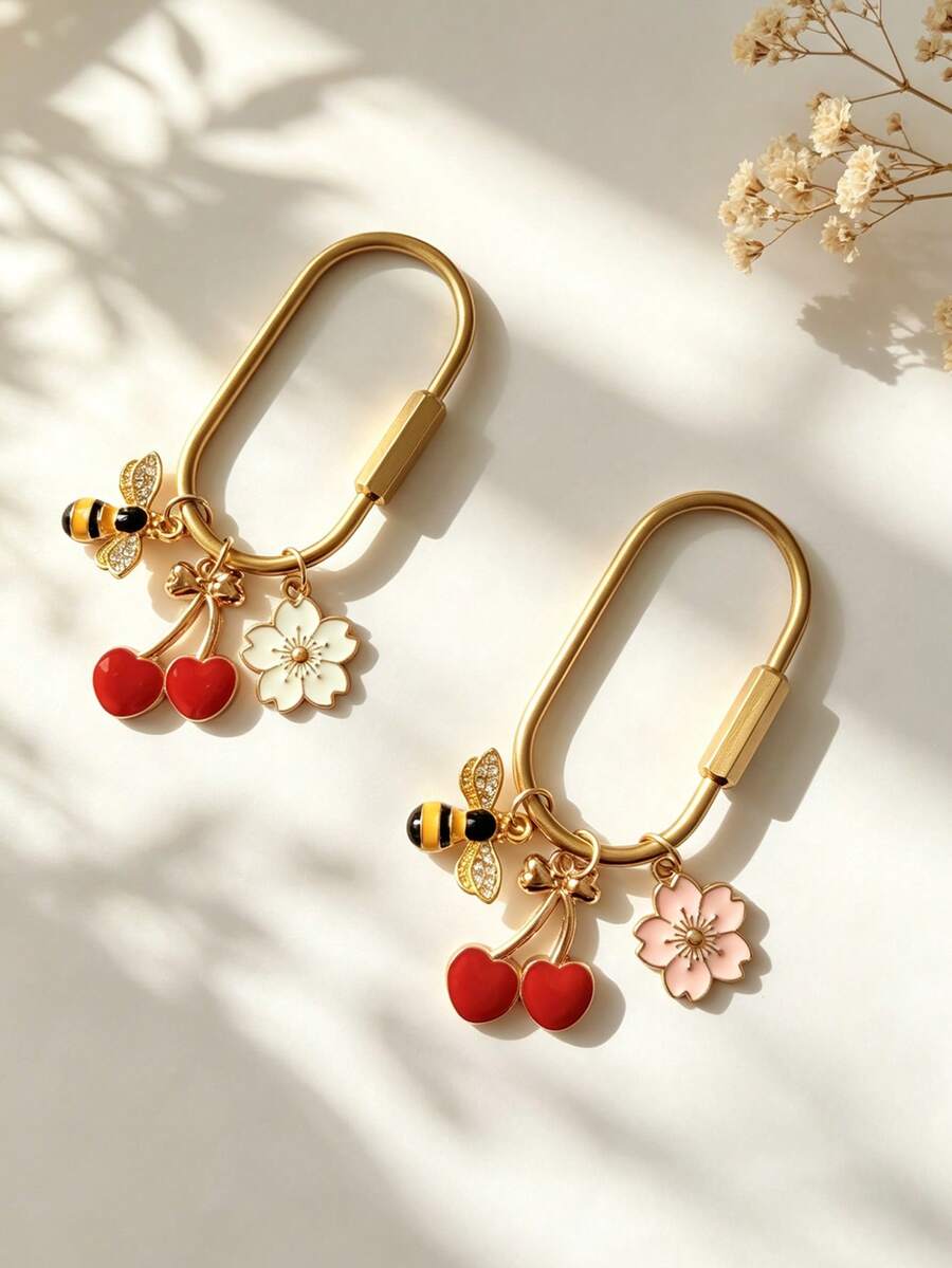 1pc Alloy Cherry Blossom Creative Accessory Bag Charm Keychain Wallet Pendant Key Chain - Multicolor - View 1