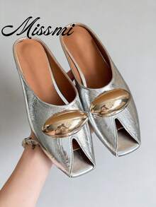 2026 Summer New Pointed Toe Bowknot Suede High Heel Mule Sandals, Black, Fashionable & Versatile - Silver - View 6