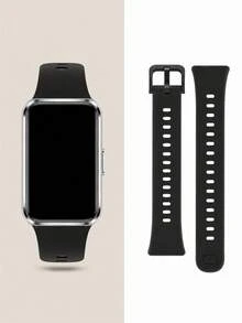 1pc Minimalist Style Silicone Strap, Compatible With Huawei Band 8/9/10/11/11Pro/NFC Wristband - Black - View 5