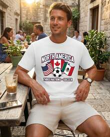 Men's North American Soccer Jersey With Flags Of Mexico, USA, And Canada - Casual Short Sleeve Crew Neck Fan Shirt - 白色 - 查看 4