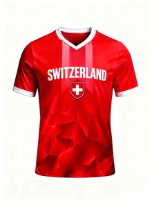 2025 SWITZERLAND Flag Soccer Jersey Polyester Short Sleeve Jersey For Fans-Comfy Breathable Sports Top - Đỏ - Xem 1