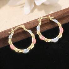 精緻彩色波浪圓環耳環，時尚百搭，適合日常穿搭與派對，女性理想禮物 - 金色 - 查看 6