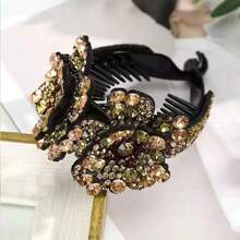 Clips de Garra com Flor de Strass, Clips de Cabelo Grandes para a Parte de Trás da Cabeça, Ferramenta para Coque, Acessório de Cabelo Versátil para Rabo de Cavalo, Clips de Garra - Champagne - Ver 3