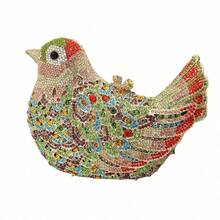 Bolso de mano tipo clutch con diseño de pájaro y pedrería para mujer, elegante bolso de noche con cristales para bodas y fiestas. - Verde#1 - Ver 3