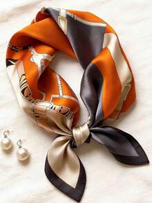 1pc Chain Printed Neckerchief, Elegant Scarf, Fashionable Design Scarf/Headband/Headwrap, Suitable For Enhancing Overall Stylish Look,Beach,Holiday - Orange - View 13