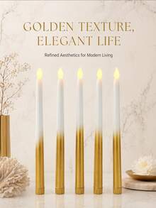 2/5/12pcs LED Long Stem Gold Electronic Candle Lights, Halloween Candle Lights, Christmas Decoration Lights, Romantic Flameless Candle Lights, Perfect For Valentine's Day, Restaurant, Wedding, Mother's Day Gift, Home Decor, Batteries Not Included - Half Gold - View 2