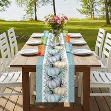 Fall Pumpkin Eucalyptus Leaf Holiday Party Decor Reusable Kitchen Dining Table Runner For Farmhouse,Dresser Scarves,Wedding Party,Autumn Thanksgiving - Multicolor - View 5