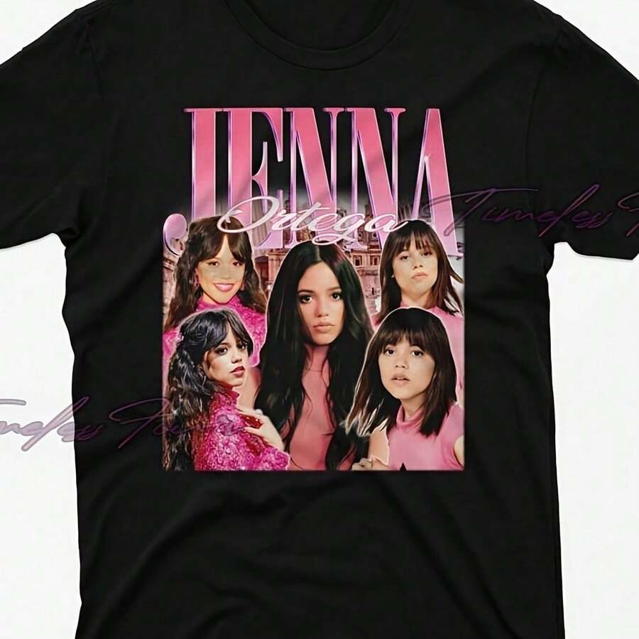 Camiseta de Jenna Ortega, Camiseta vintage de Jenna Ortega, Camiseta retro de los 90 de Jenna Ortega, Camiseta para fans de Jenna Ortega, - Negro - Ver 1