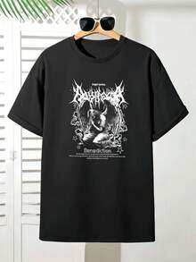 Men's T-Shirt With Angel Motif, High-Quality Fabric, Crew Neck, Comfortable Fit, Eye-Catching Print - Black - View 2