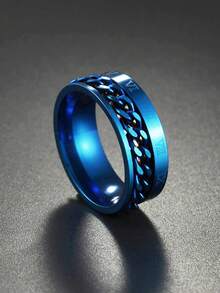 1pc Fashion Stainless Steel Roman Numeral Chain Rotating Ring For Men - Roman Numerals - View 5