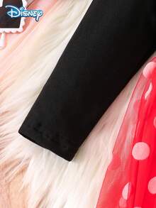 Disney Minnie Mouse Spring/Autumn Casual Dress For Baby Girls, Cute Cartoon Minnie Print Tulle Long Sleeve Dress, Versatile Daily Wear, Soft Skin-Friendly Fabric, Fashionable Playful Lady Style Baby Girl Clothing, Perfect Holiday Gift - Black - View 4