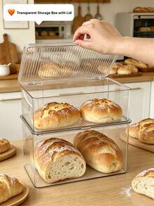 1pc/Transparent PET Bread Storage Box, Flip Lid Airtight Bread Toast Box, Moisture-Proof Dust-Proof Fresh-Keeping Kitchen Countertop Food Storage Container, Home Baking Pastries, Cakes, Cookies, Croissants, Bagels, Cinnamon Rolls, Baguettes, Etc. Meal Prep, Refrigerator Storage, Kitchen Accessories. - Transparent - View 5