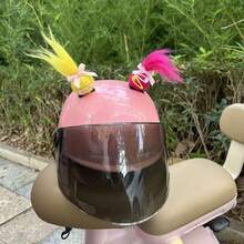 Electric Motorcycle Helmet Decoration Cute Bun Head Lucky Baby Cute Braided Ponytail Helmet Decorative Sticker Quick Release Magic Tape Base For Women - Rose Red and Yellow Color Scheme - View 2