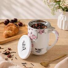 - Taza de t de porcelana con infusor y tapas, colador de taza de caf de 18 onzas con soporte para bolsa para t de hojas sueltas, taza de caf para inauguracin de la casa, regalo de - Rosado - Ver 2