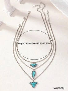 Juego de 3 collares apilados estilo occidental con decoración de piedra turquesa y plata antigua, Howdy Y'all - Multicolor - Ver 3