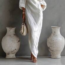 Women's One Shoulder Maxi Dress Loose Fit Batwing Sleeve Elegant Vacation Beach Dress - 白色 - 查看 3