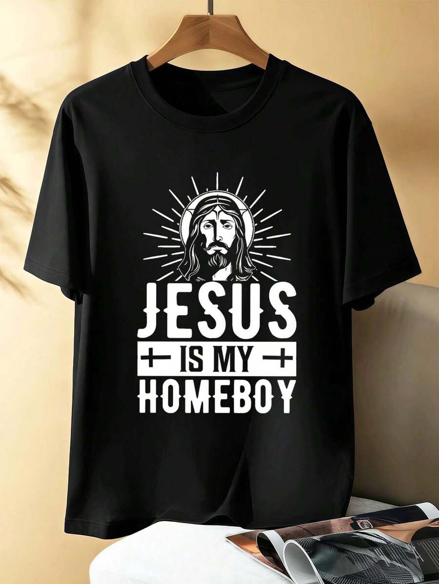 Men's Christian Graphic T-Shirt, Casual Style, Quality Fabric, Comfortable Fit, Hip Hop Street Style, Art Print - Preto - Ver 1