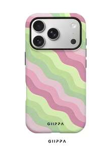 GIIPPA 1pc Pink & Green Diagonal Wave Pattern Design Phone 17 Pro Max Case, Compatible With Phone 16 Pro Max, 15 Pro Max, 14 Pro Max, Korean Style High-End Fashion Fun Phone Case, Compatible With 11/12/13/14/15/73 Pro Max Plus, Elegant Design Suitable For Men And Women, Perfect Gift For Girlfriend On Christmas, Valentine's Day, Easter, Wedding Season And Birthday! - Multicolor - View 1