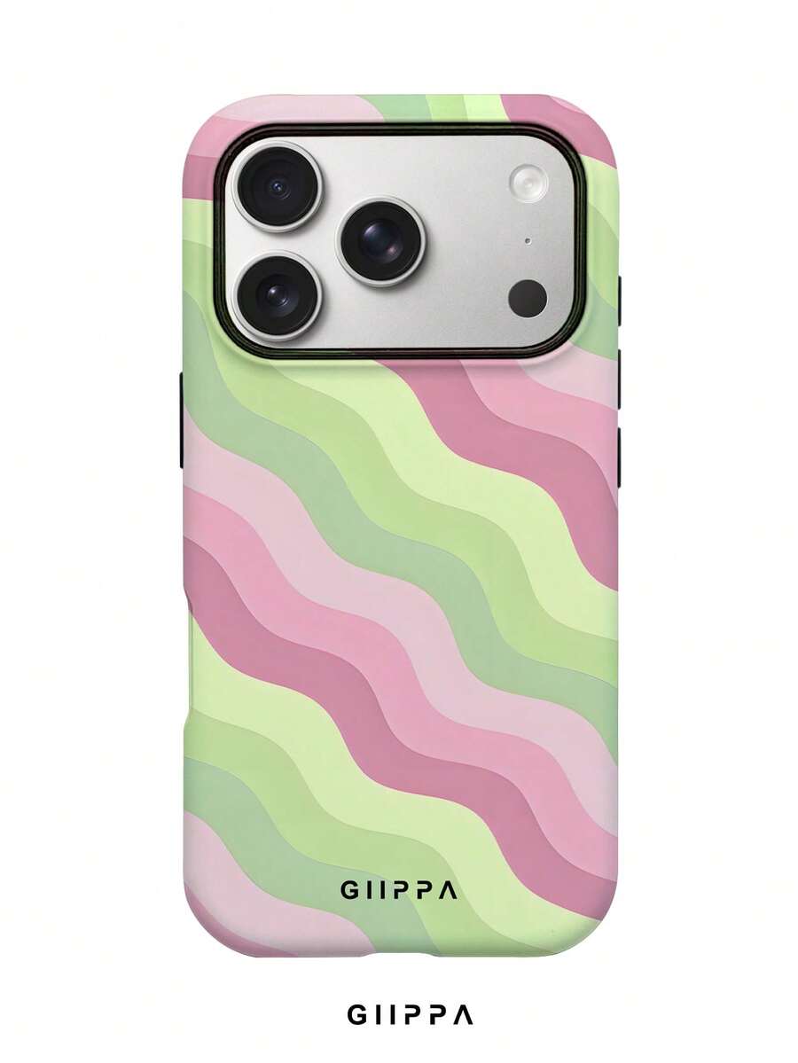 GIIPPA 1pc Pink & Green Diagonal Wave Pattern Design Phone 17 Pro Max Case, Compatible With Phone 16 Pro Max, 15 Pro Max, 14 Pro Max, Korean Style High-End Fashion Fun Phone Case, Compatible With 11/12/13/14/15/73 Pro Max Plus, Elegant Design Suitable For Men And Women, Perfect Gift For Girlfriend On Christmas, Valentine's Day, Easter, Wedding Season And Birthday! - Multicolor - View 1