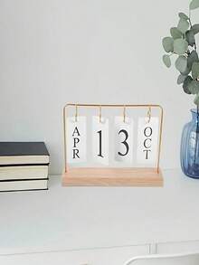 Classic Wooden Flip Perpetual Calendar With Gold Frame, Desktop Display For Month And Date, Home Office Decor Calendar, Back To School And Holiday Party Decoration, Simple Ornament Without Complex Calendar Functions - Multiple Styles - View 9